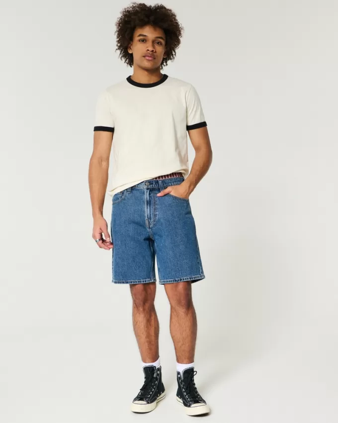 Above-the-Knee Loose Denim Shorts,Above-the-Knee Loose Denim Shorts Above-the-Knee Loose Denim Shorts,Above-the-Knee Loose Denim Shorts