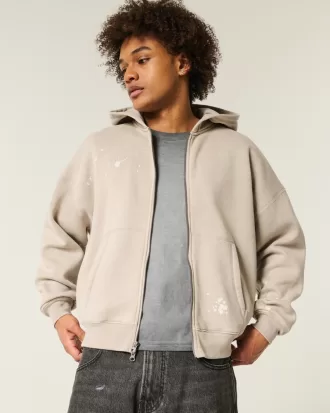 Baggy Cinch Paint Splatter Zip-Up Hoodie,Baggy Cinch Paint Splatter Zip-Up Hoodie