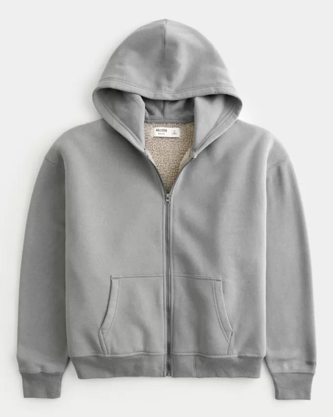 Boxy Faux Shearling-Lined Zip-Up Hoodie,Boxy Faux Shearling-Lined Zip-Up Hoodie Boxy Faux Shearling-Lined Zip-Up Hoodie,Boxy Faux Shearling-Lined Zip-Up Hoodie