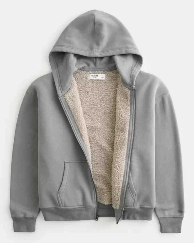 Boxy Faux Shearling-Lined Zip-Up Hoodie,Boxy Faux Shearling-Lined Zip-Up Hoodie Boxy Faux Shearling-Lined Zip-Up Hoodie,Boxy Faux Shearling-Lined Zip-Up Hoodie