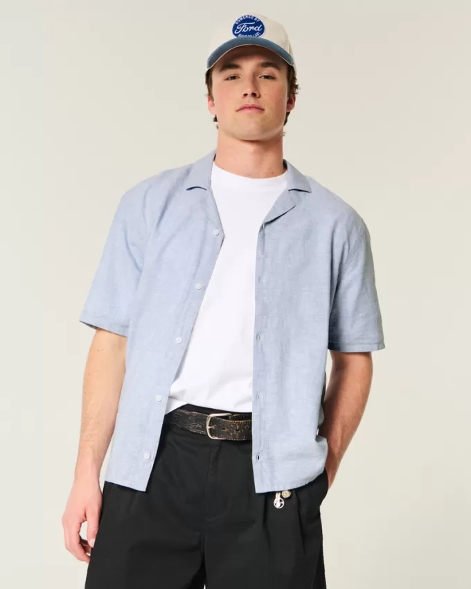 Boxy Linen-Blend Short-Sleeve Shirt,Boxy Linen-Blend Short-Sleeve Shirt Boxy Linen-Blend Short-Sleeve Shirt,Boxy Linen-Blend Short-Sleeve Shirt