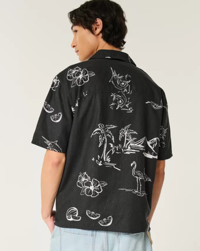 Boxy Short-Sleeve Linen-Blend Shirt,Boxy Short-Sleeve Linen-Blend Shirt Boxy Short-Sleeve Linen-Blend Shirt,Boxy Short-Sleeve Linen-Blend Shirt