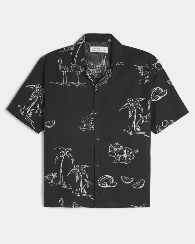 Boxy Short-Sleeve Linen-Blend Shirt,Boxy Short-Sleeve Linen-Blend Shirt Boxy Short-Sleeve Linen-Blend Shirt,Boxy Short-Sleeve Linen-Blend Shirt