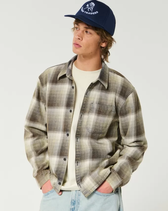 Boxy Washed Flannel Shirt,Boxy Washed Flannel Shirt Boxy Washed Flannel Shirt,Boxy Washed Flannel Shirt