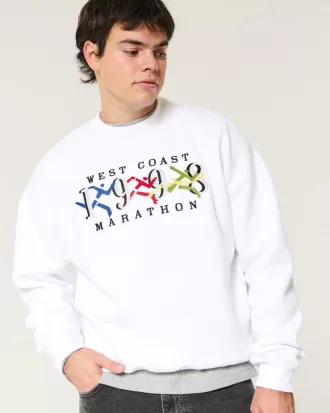 Boxy West Coast Marathon Graphic Crew Sweatshirt,Boxy West Coast Marathon Graphic Crew Sweatshirt