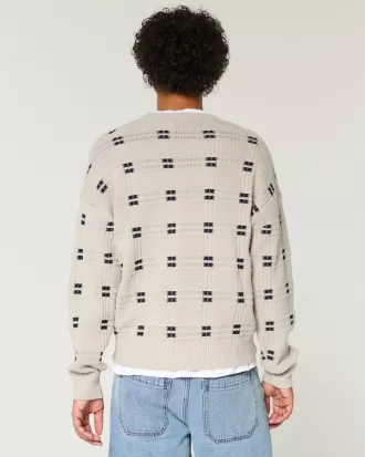 Boxy Windowpane Stitch Crew Sweater,Boxy Windowpane Stitch Crew Sweater