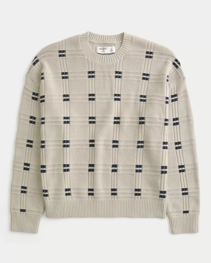 Boxy Windowpane Stitch Crew Sweater,Boxy Windowpane Stitch Crew Sweater Boxy Windowpane Stitch Crew Sweater,Boxy Windowpane Stitch Crew Sweater