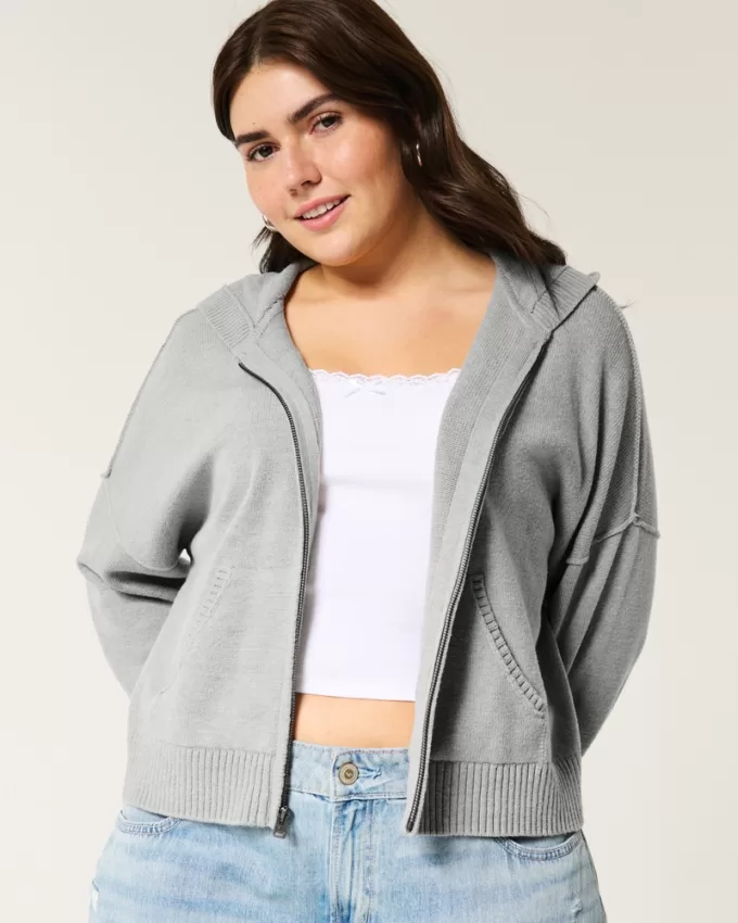 Boxy Zip-Up Sweater Hoodie,Boxy Zip-Up Sweater Hoodie Boxy Zip-Up Sweater Hoodie,Boxy Zip-Up Sweater Hoodie