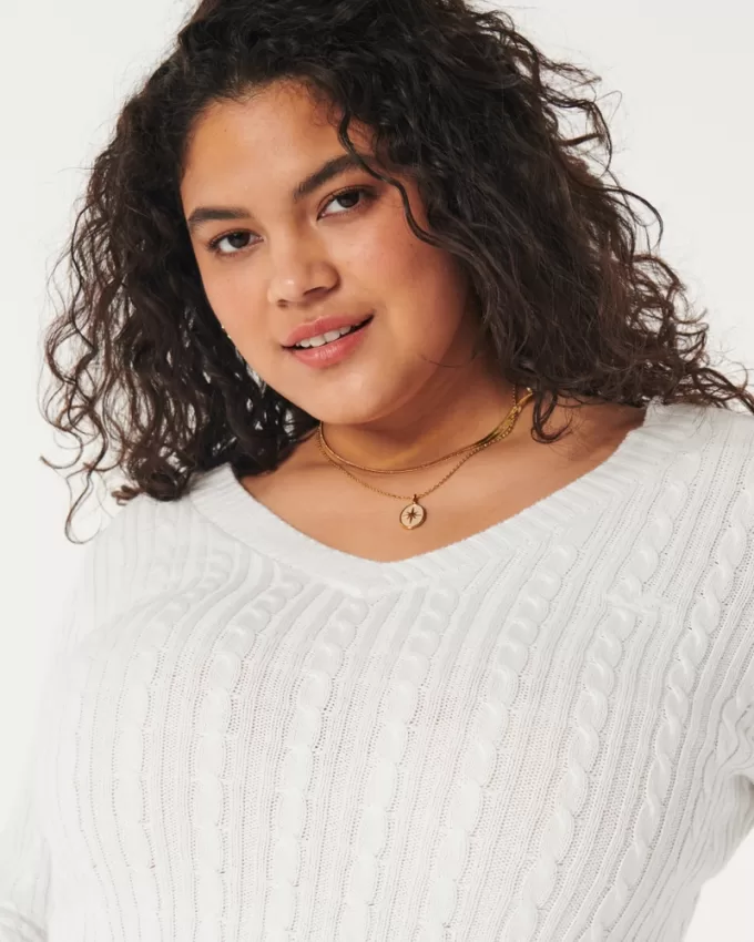 Cable-Knit V-Neck Sweater,Cable-Knit V-Neck Sweater Cable-Knit V-Neck Sweater,Cable-Knit V-Neck Sweater