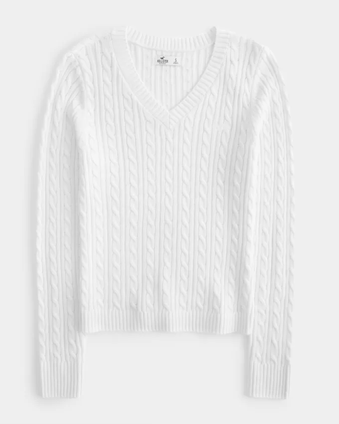 Cable-Knit V-Neck Sweater,Cable-Knit V-Neck Sweater Cable-Knit V-Neck Sweater,Cable-Knit V-Neck Sweater