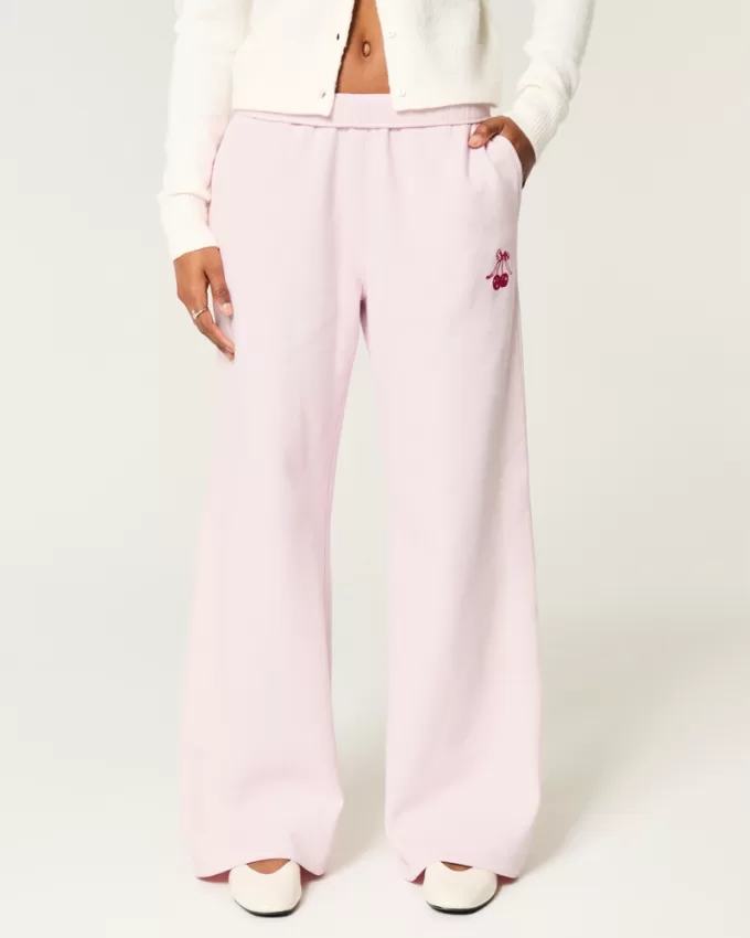 Cherry Graphic Wide-Leg Sweatpants,Cherry Graphic Wide-Leg Sweatpants Cherry Graphic Wide-Leg Sweatpants,Cherry Graphic Wide-Leg Sweatpants