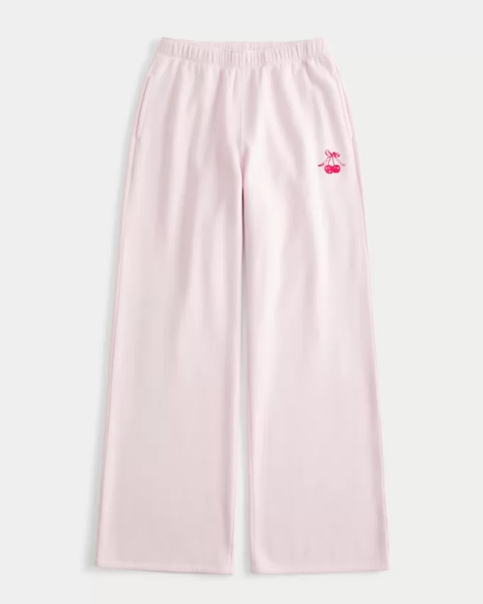 Cherry Graphic Wide-Leg Sweatpants,Cherry Graphic Wide-Leg Sweatpants Cherry Graphic Wide-Leg Sweatpants,Cherry Graphic Wide-Leg Sweatpants