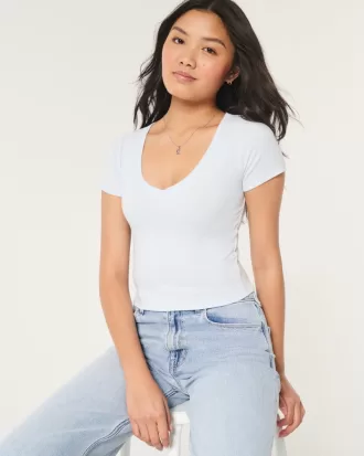 Cotton Blend V-Neck Baby Tee,Cotton Blend V-Neck Baby Tee