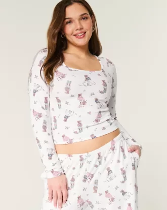 Cozy Bear Pattern Pajama Top,Cozy Bear Pattern Pajama Top