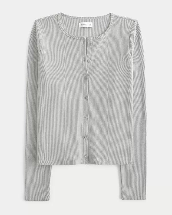 Cozy Ribbed Seamless Button-Through Crew Top,Cozy Ribbed Seamless Button-Through Crew Top Cozy Ribbed Seamless Button-Through Crew Top,Cozy Ribbed Seamless Button-Through Crew Top