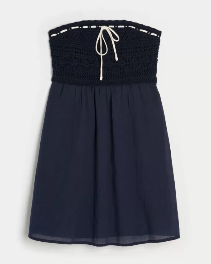 Crochet-Style Mix Strapless Mini Dress,Crochet-Style Mix Strapless Mini Dress Crochet-Style Mix Strapless Mini Dress,Crochet-Style Mix Strapless Mini Dress
