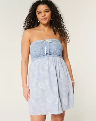 Crochet-Style Mix Strapless Mini Dress,Crochet-Style Mix Strapless Mini Dress Crochet-Style Mix Strapless Mini Dress,Crochet-Style Mix Strapless Mini Dress