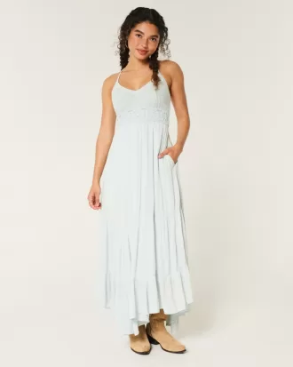 Crochet-Style Mix V-Neck Maxi Dress,Crochet-Style Mix V-Neck Maxi Dress Crochet-Style Mix V-Neck Maxi Dress,Crochet-Style Mix V-Neck Maxi Dress