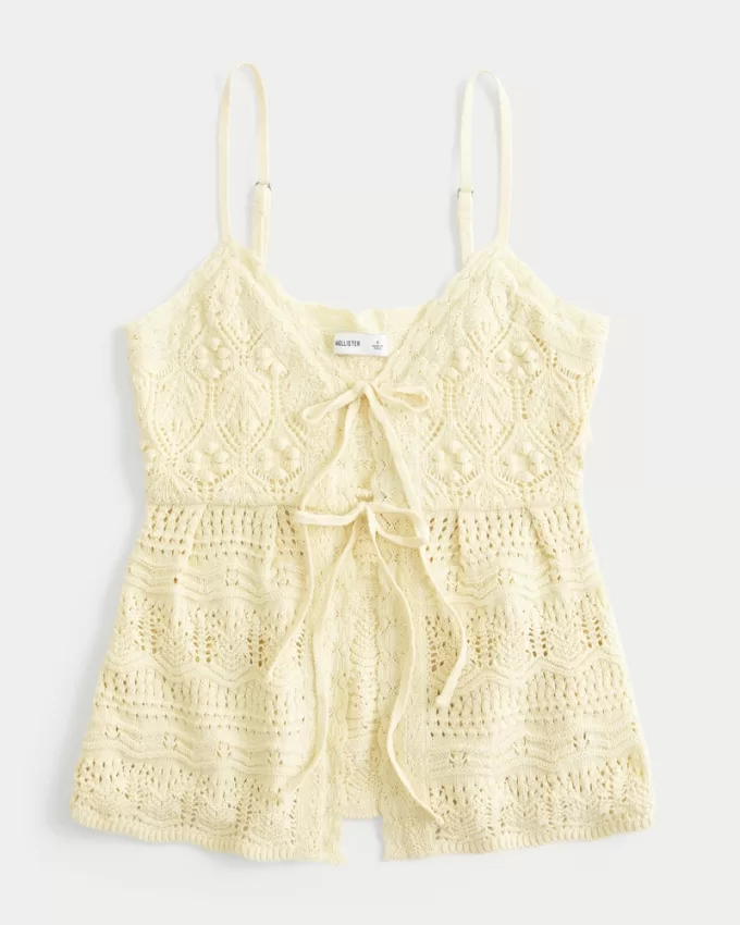 Crochet-Style Tie-Front Sweater Tank,Crochet-Style Tie-Front Sweater Tank Crochet-Style Tie-Front Sweater Tank,Crochet-Style Tie-Front Sweater Tank