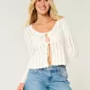 Crochet-Style Tie-Front Textured Sweater,Crochet-Style Tie-Front Textured Sweater Crochet-Style Tie-Front Textured Sweater,Crochet-Style Tie-Front Textured Sweater
