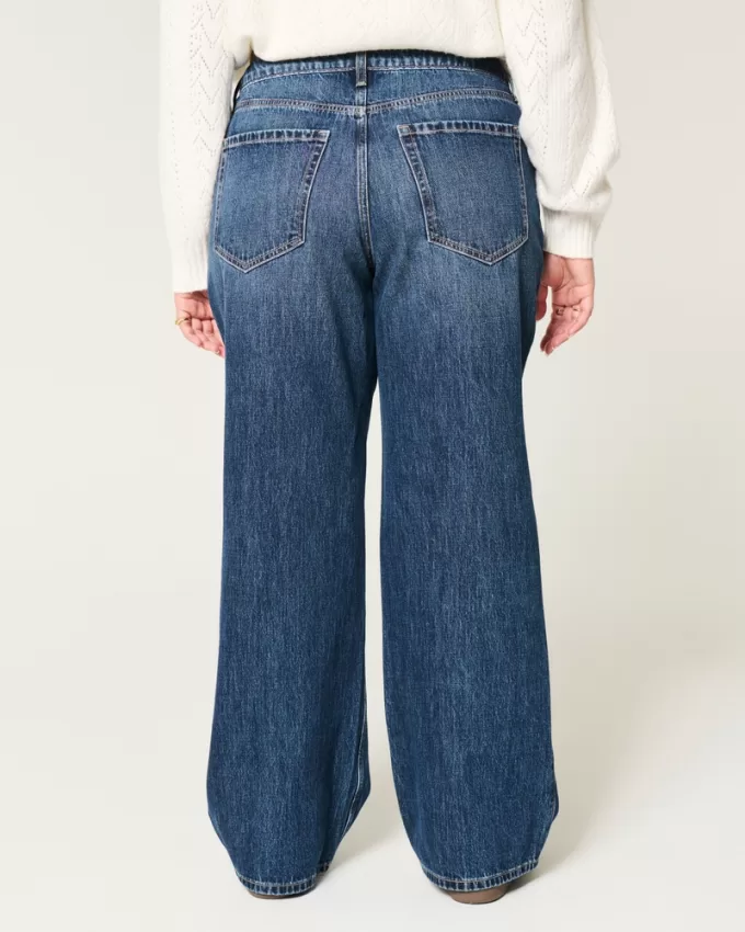 Curvy Mid-Rise Dark Wash Baggy Jeans,Curvy Mid-Rise Dark Wash Baggy Jeans