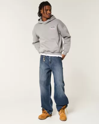 Dark Wash Logo Embroidery Super Baggy Jeans,Dark Wash Logo Embroidery Super Baggy Jeans