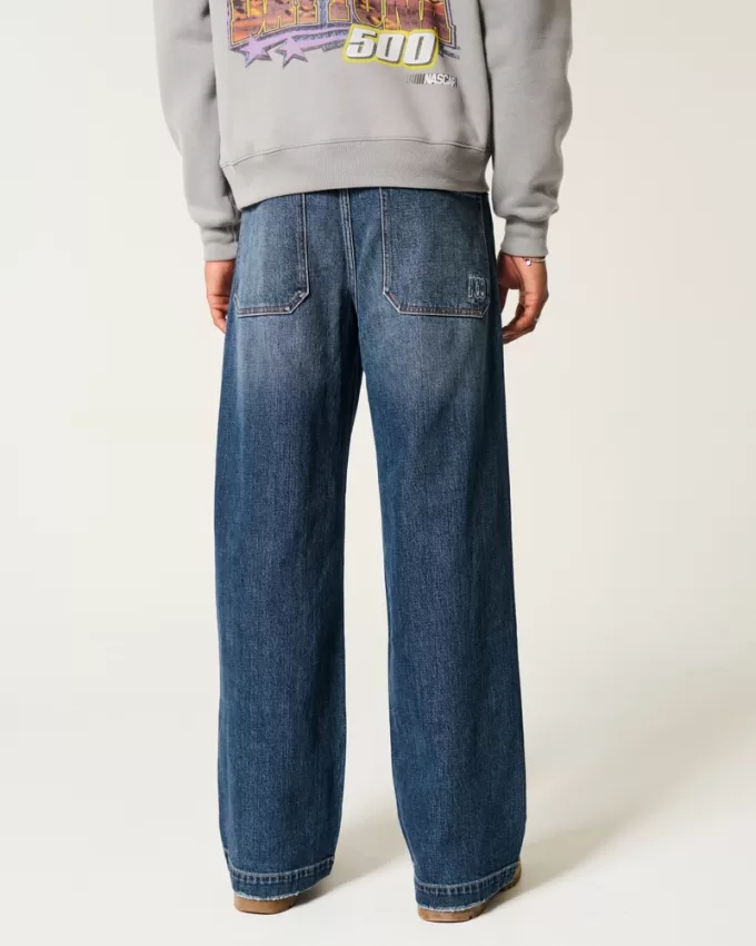Dark Wash Logo Embroidery Super Baggy Jeans,Dark Wash Logo Embroidery Super Baggy Jeans Dark Wash Logo Embroidery Super Baggy Jeans,Dark Wash Logo Embroidery Super Baggy Jeans