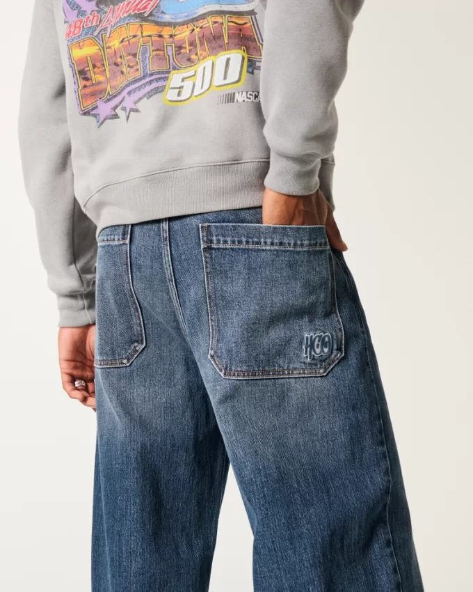 Dark Wash Logo Embroidery Super Baggy Jeans,Dark Wash Logo Embroidery Super Baggy Jeans Dark Wash Logo Embroidery Super Baggy Jeans,Dark Wash Logo Embroidery Super Baggy Jeans