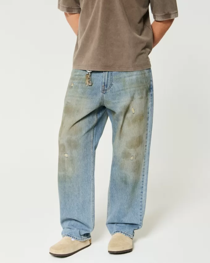 Distressed Greased Medium Wash Baggy Jeans,Distressed Greased Medium Wash Baggy Jeans Distressed Greased Medium Wash Baggy Jeans,Distressed Greased Medium Wash Baggy Jeans