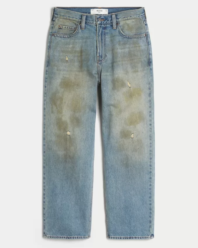 Distressed Greased Medium Wash Baggy Jeans,Distressed Greased Medium Wash Baggy Jeans Distressed Greased Medium Wash Baggy Jeans,Distressed Greased Medium Wash Baggy Jeans