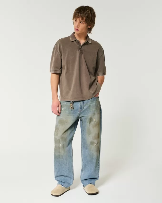 Distressed Greased Medium Wash Baggy Jeans,Distressed Greased Medium Wash Baggy Jeans Distressed Greased Medium Wash Baggy Jeans,Distressed Greased Medium Wash Baggy Jeans