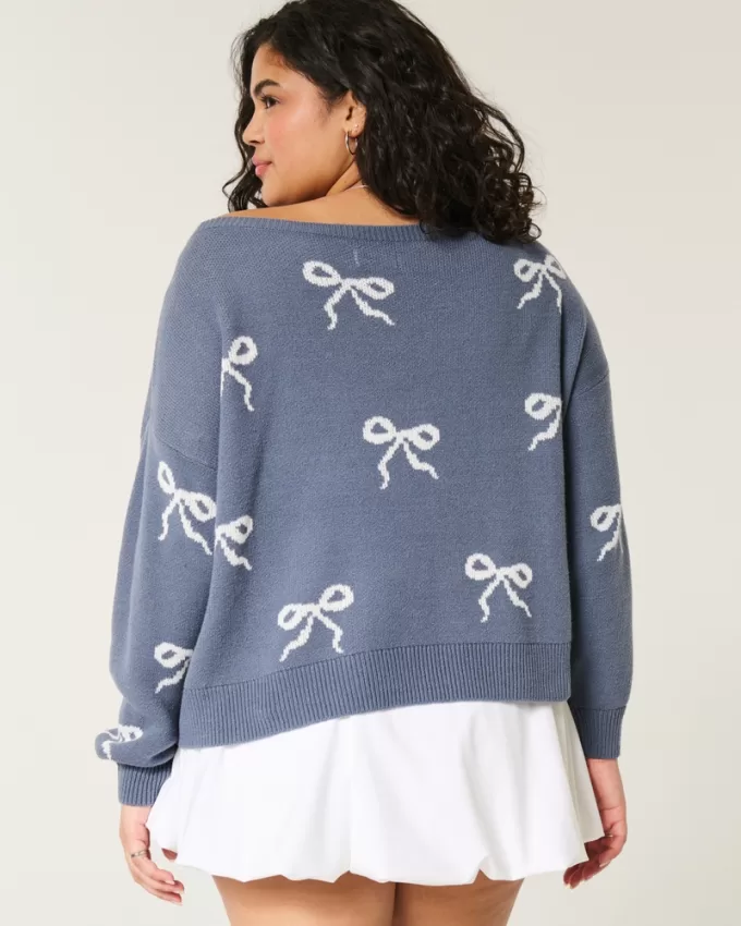 Easy Bow Graphic Off-the-Shoulder Sweater,Easy Bow Graphic Off-the-Shoulder Sweater Easy Bow Graphic Off-the-Shoulder Sweater,Easy Bow Graphic Off-the-Shoulder Sweater