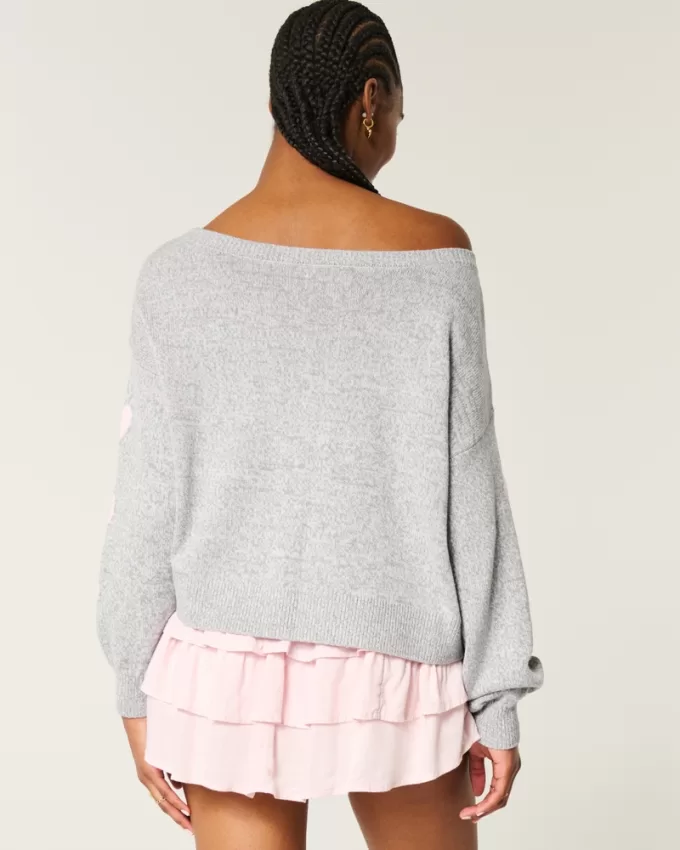 Easy Heart Graphic Off-the-Shoulder Sweater,Easy Heart Graphic Off-the-Shoulder Sweater Easy Heart Graphic Off-the-Shoulder Sweater,Easy Heart Graphic Off-the-Shoulder Sweater