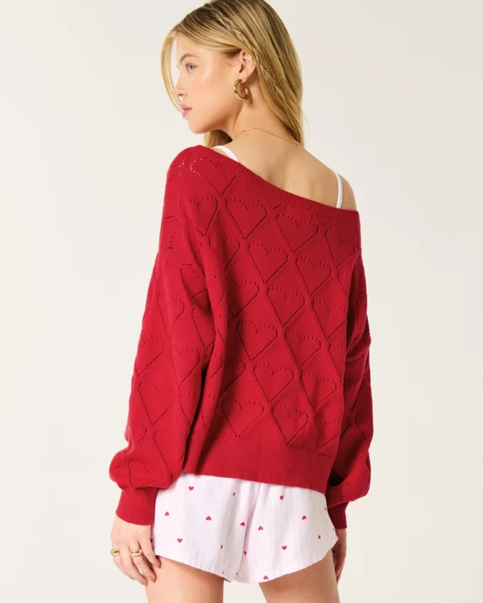 Easy Heart Pattern Off-the-Shoulder Sweater,Easy Heart Pattern Off-the-Shoulder Sweater Easy Heart Pattern Off-the-Shoulder Sweater,Easy Heart Pattern Off-the-Shoulder Sweater