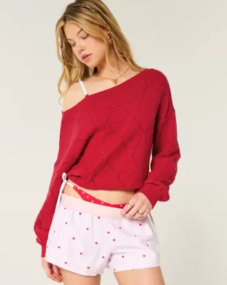 Easy Heart Pattern Off-the-Shoulder Sweater,Easy Heart Pattern Off-the-Shoulder Sweater Easy Heart Pattern Off-the-Shoulder Sweater,Easy Heart Pattern Off-the-Shoulder Sweater