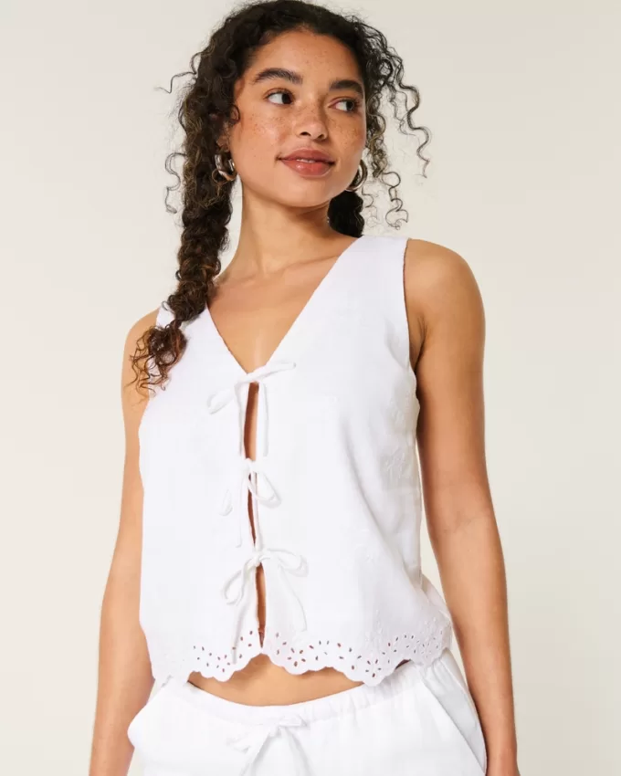 Easy Linen-Blend Tie-Front Vest,Easy Linen-Blend Tie-Front Vest Easy Linen-Blend Tie-Front Vest,Easy Linen-Blend Tie-Front Vest