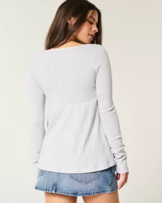 Easy Long-Sleeve Pointelle Babydoll Top,Easy Long-Sleeve Pointelle Babydoll Top