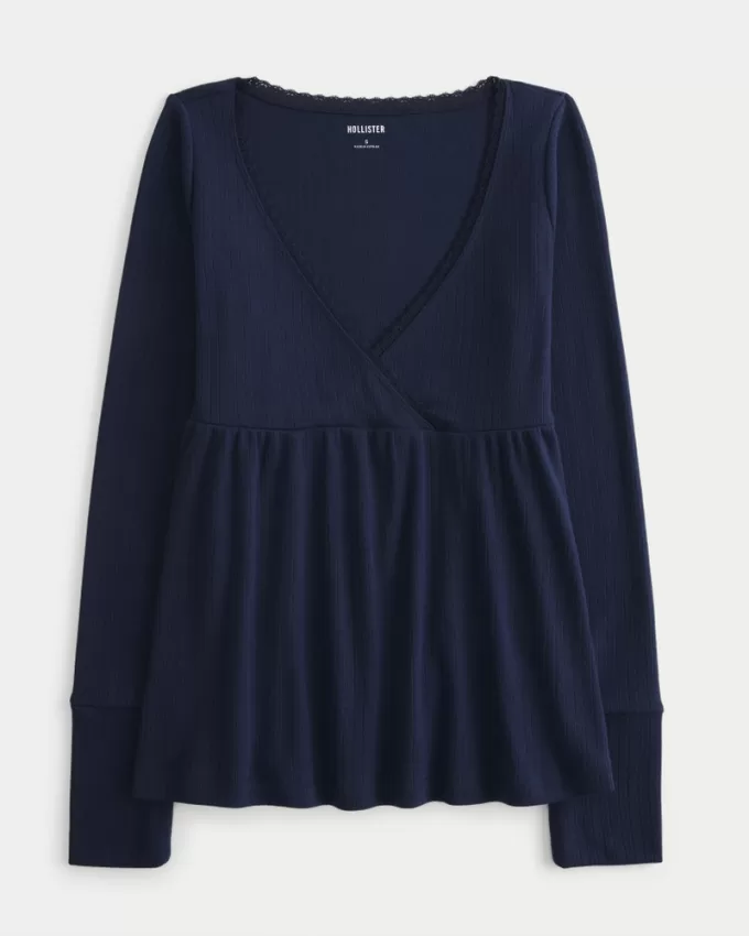 Easy Long-Sleeve Pointelle Babydoll Top,Easy Long-Sleeve Pointelle Babydoll Top Easy Long-Sleeve Pointelle Babydoll Top,Easy Long-Sleeve Pointelle Babydoll Top