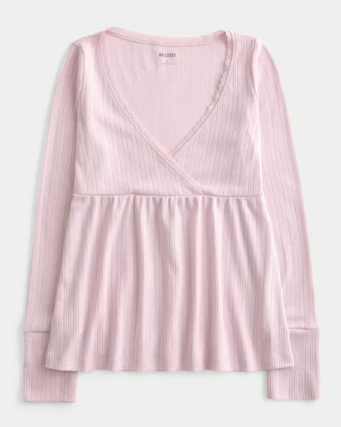 Easy Long-Sleeve Pointelle Babydoll Top,Easy Long-Sleeve Pointelle Babydoll Top Easy Long-Sleeve Pointelle Babydoll Top,Easy Long-Sleeve Pointelle Babydoll Top