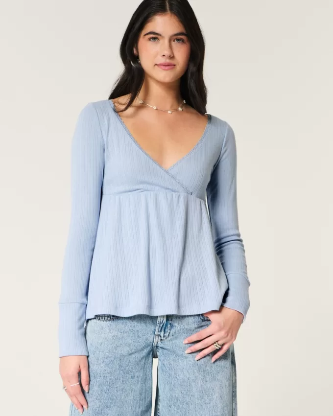 Easy Long-Sleeve Pointelle Babydoll Top,Easy Long-Sleeve Pointelle Babydoll Top Easy Long-Sleeve Pointelle Babydoll Top,Easy Long-Sleeve Pointelle Babydoll Top