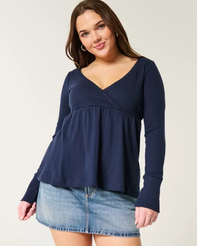 Easy Long-Sleeve Pointelle Babydoll Top,Easy Long-Sleeve Pointelle Babydoll Top Easy Long-Sleeve Pointelle Babydoll Top,Easy Long-Sleeve Pointelle Babydoll Top