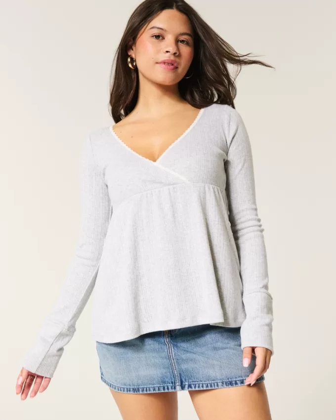Easy Long-Sleeve Pointelle Babydoll Top,Easy Long-Sleeve Pointelle Babydoll Top Easy Long-Sleeve Pointelle Babydoll Top,Easy Long-Sleeve Pointelle Babydoll Top
