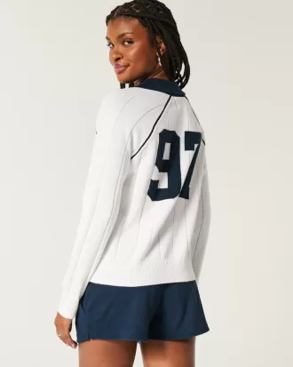 Easy Long-Sleeve Sweater Polo,Easy Long-Sleeve Sweater Polo