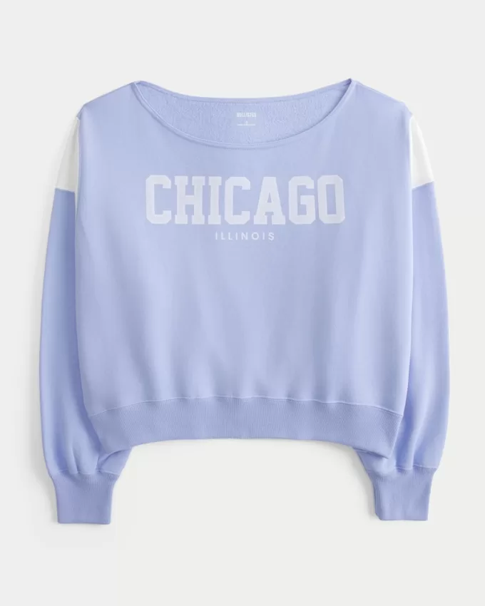 Easy Off-the-Shoulder Chicago Graphic Sweatshirt,Easy Off-the-Shoulder Chicago Graphic Sweatshirt Easy Off-the-Shoulder Chicago Graphic Sweatshirt,Easy Off-the-Shoulder Chicago Graphic Sweatshirt