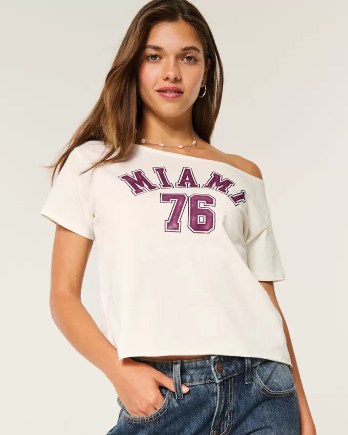 Easy Off-the-Shoulder Miami Graphic Tee,Easy Off-the-Shoulder Miami Graphic Tee Easy Off-the-Shoulder Miami Graphic Tee,Easy Off-the-Shoulder Miami Graphic Tee