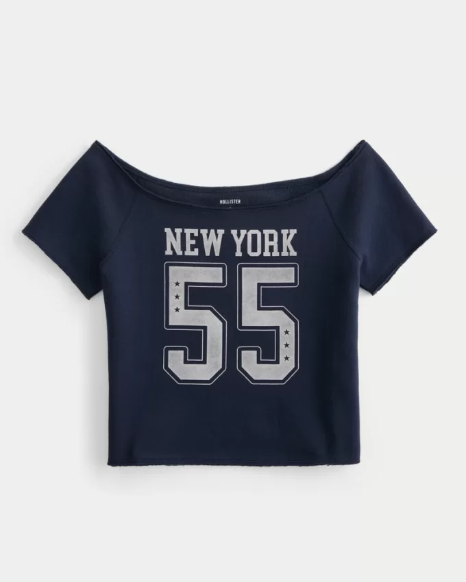 Easy Off-the-Shoulder New York Graphic Sweatshirt,Easy Off-the-Shoulder New York Graphic Sweatshirt