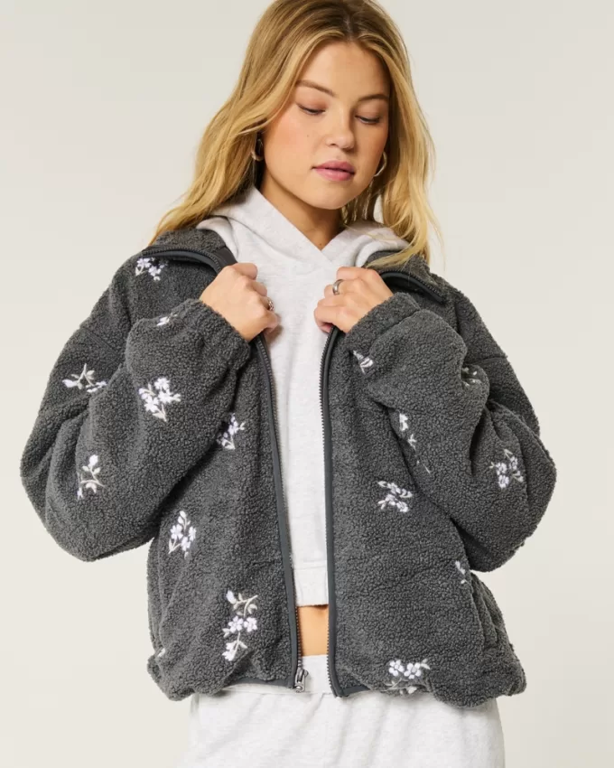 Embroidered Sherpa Fleece Jacket,Embroidered Sherpa Fleece Jacket Embroidered Sherpa Fleece Jacket,Embroidered Sherpa Fleece Jacket
