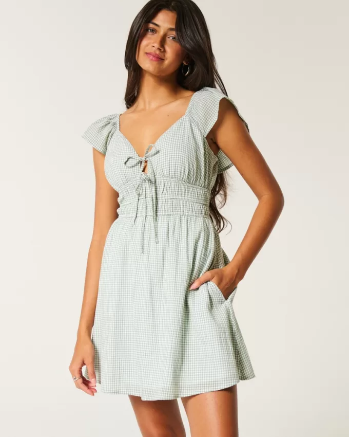 Flutter Sleeve Double-Tie Skort Dress,Flutter Sleeve Double-Tie Skort Dress Flutter Sleeve Double-Tie Skort Dress,Flutter Sleeve Double-Tie Skort Dress