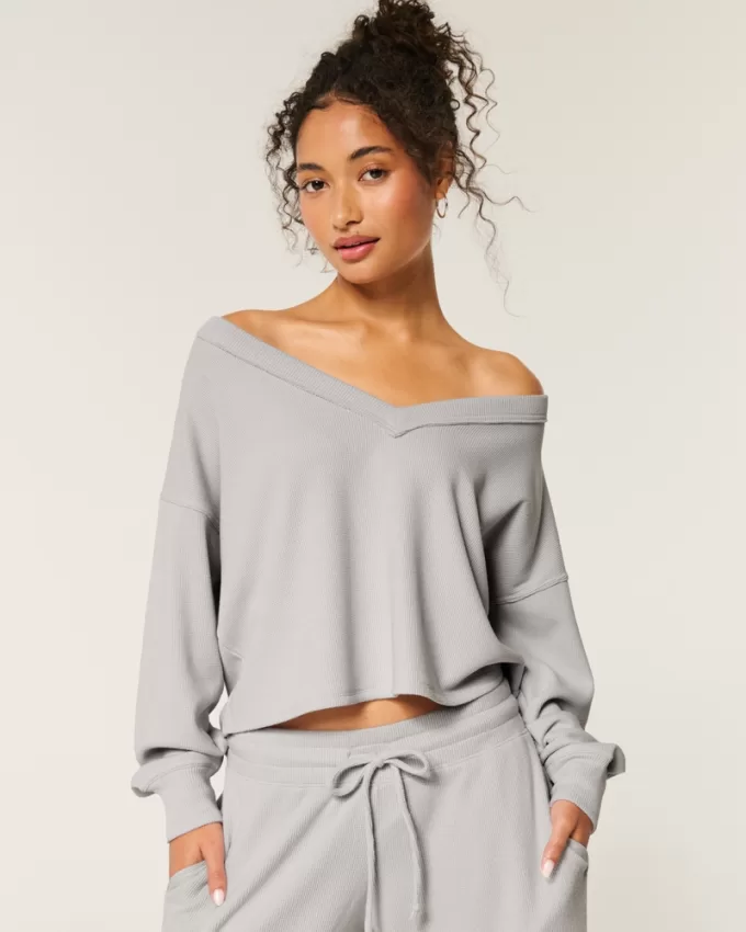 Gilly Hicks Cozy Waffle Off-the-Shoulder V-Neck Top,Gilly Hicks Cozy Waffle Off-the-Shoulder V-Neck Top Gilly Hicks Cozy Waffle Off-the-Shoulder V-Neck Top,Gilly Hicks Cozy Waffle Off-the-Shoulder V-Neck Top