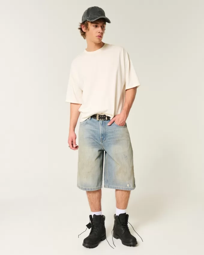 Greased Medium Wash Super Baggy Denim Shorts,Greased Medium Wash Super Baggy Denim Shorts Greased Medium Wash Super Baggy Denim Shorts,Greased Medium Wash Super Baggy Denim Shorts